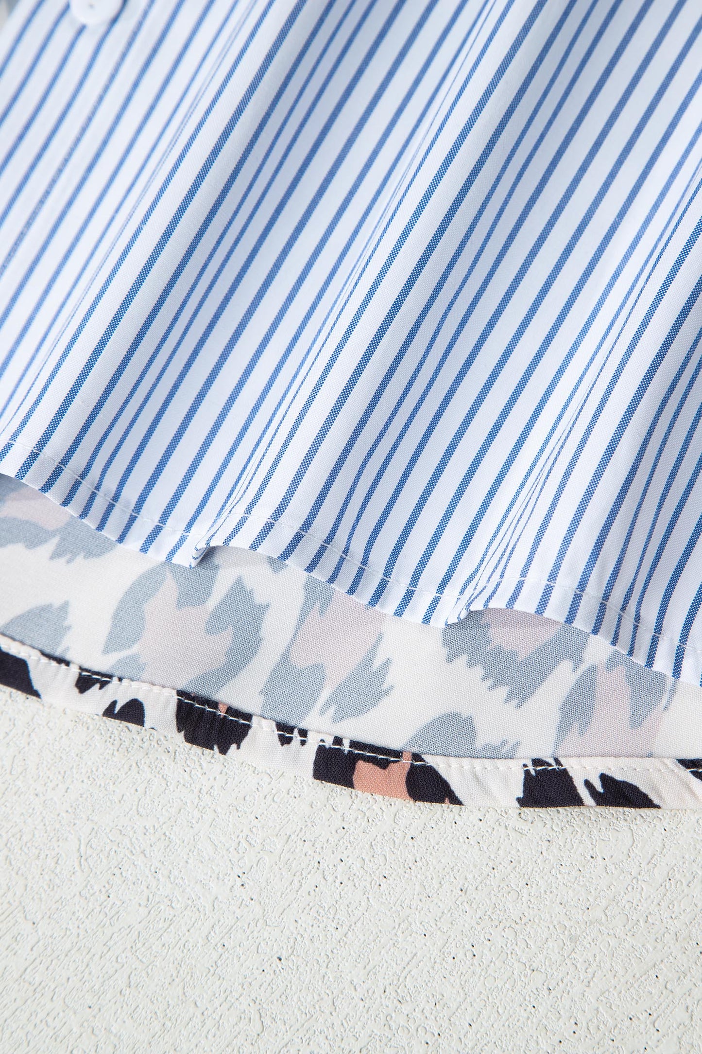 Stripe Colorblock Leopard Patchwork Chest Pocket Cuffed Sleeve Shirt