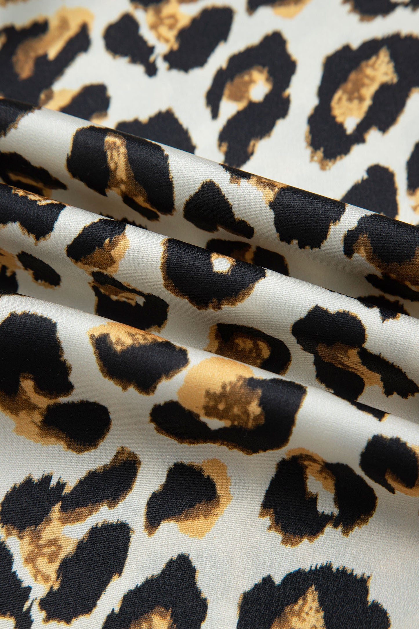 Khaki Leopard Print Ruffle Trim 3/4 Sleeve Loose Shirt