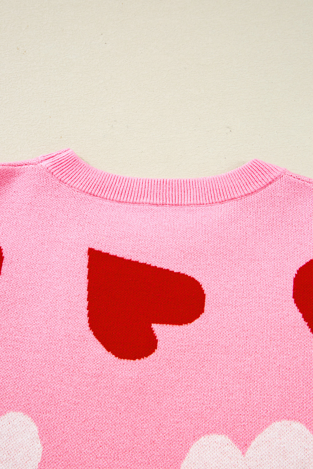 Pearl Embellished Heart Pattern Valentine's Day Sweater