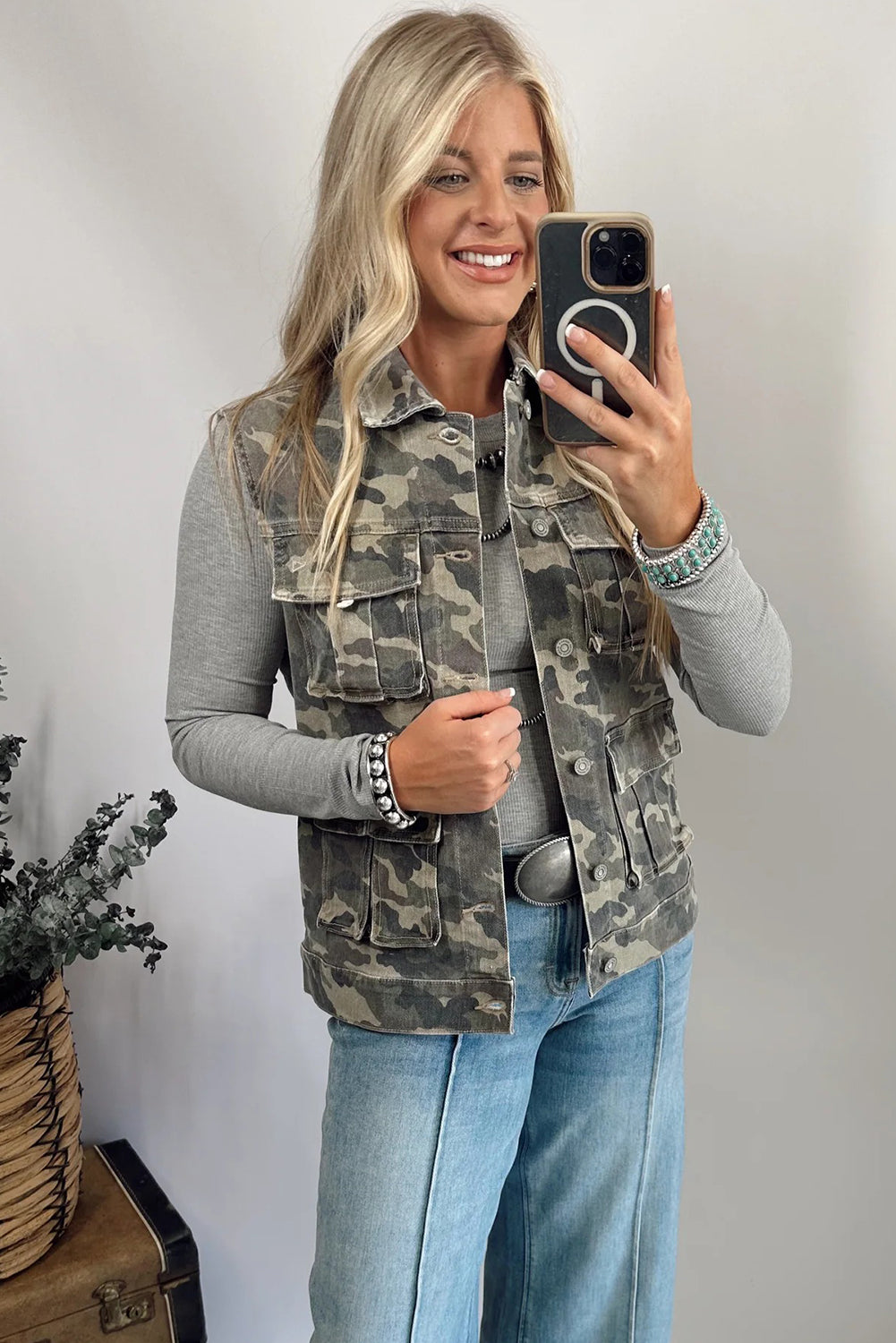 Camo Cargo Denim Vest