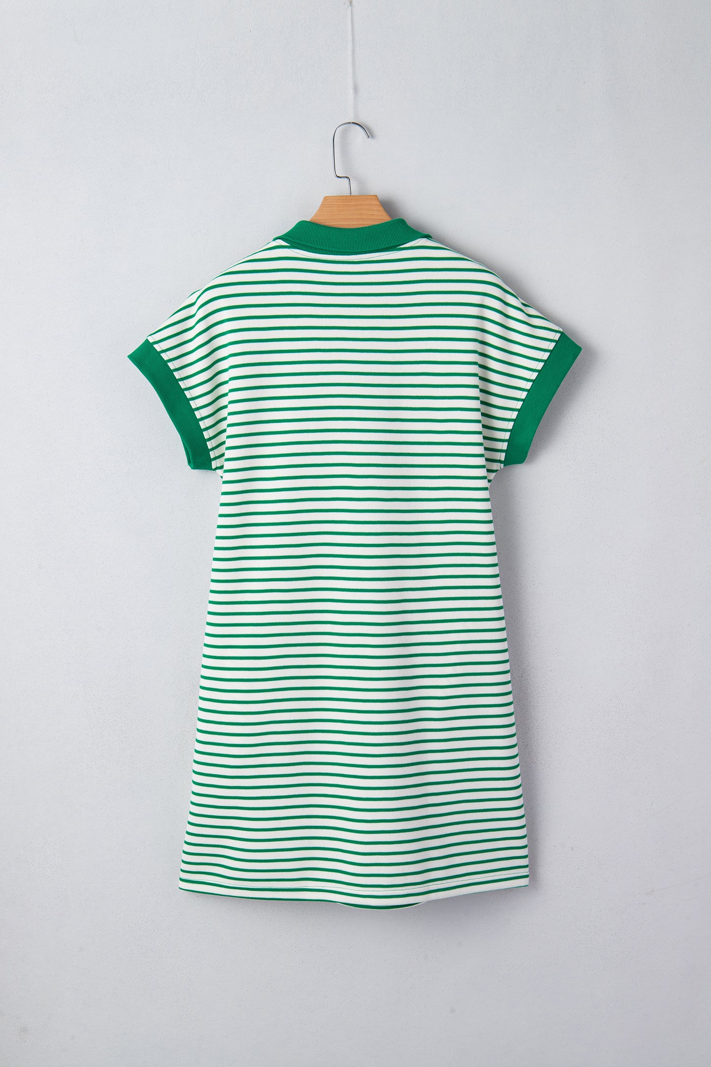 Striped Quarter Zip Polo Collar T-Shirt Dress with Pockets