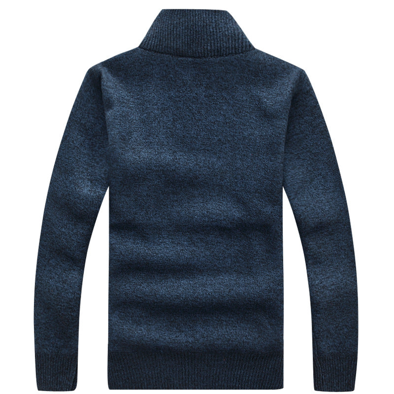 Men's Knitted Wool Fleece Thick Casual Pullover Patchwork Warm Pocket Standing Collar Sweater
