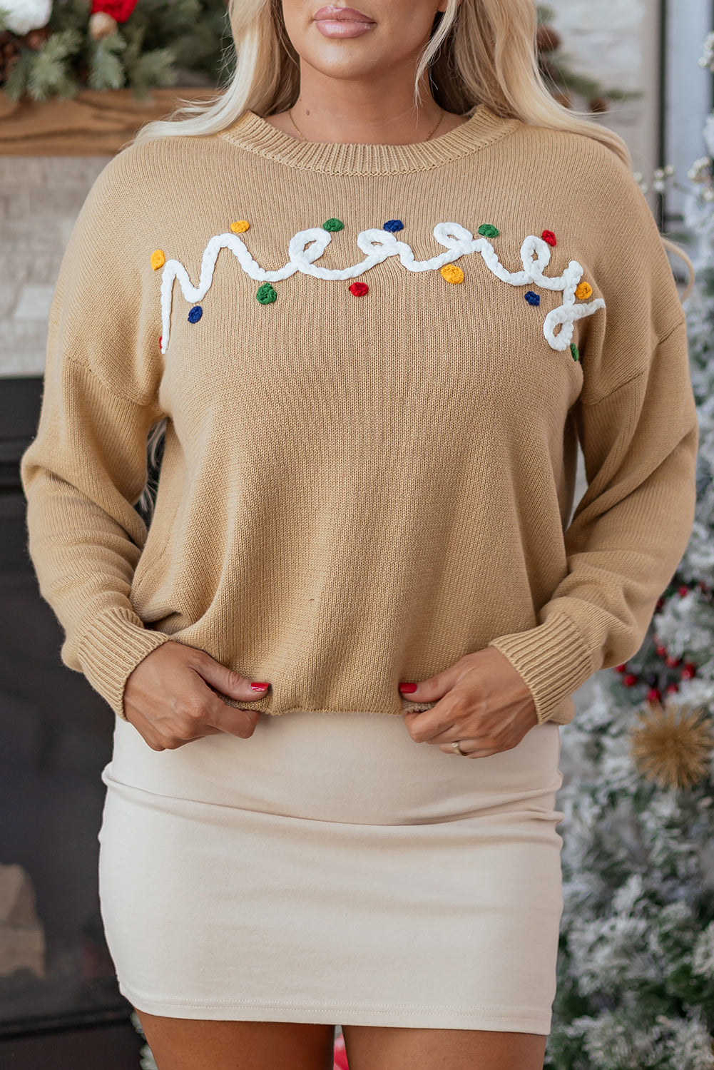 Colorful Dot Detail Christmas Dolman Sweater
