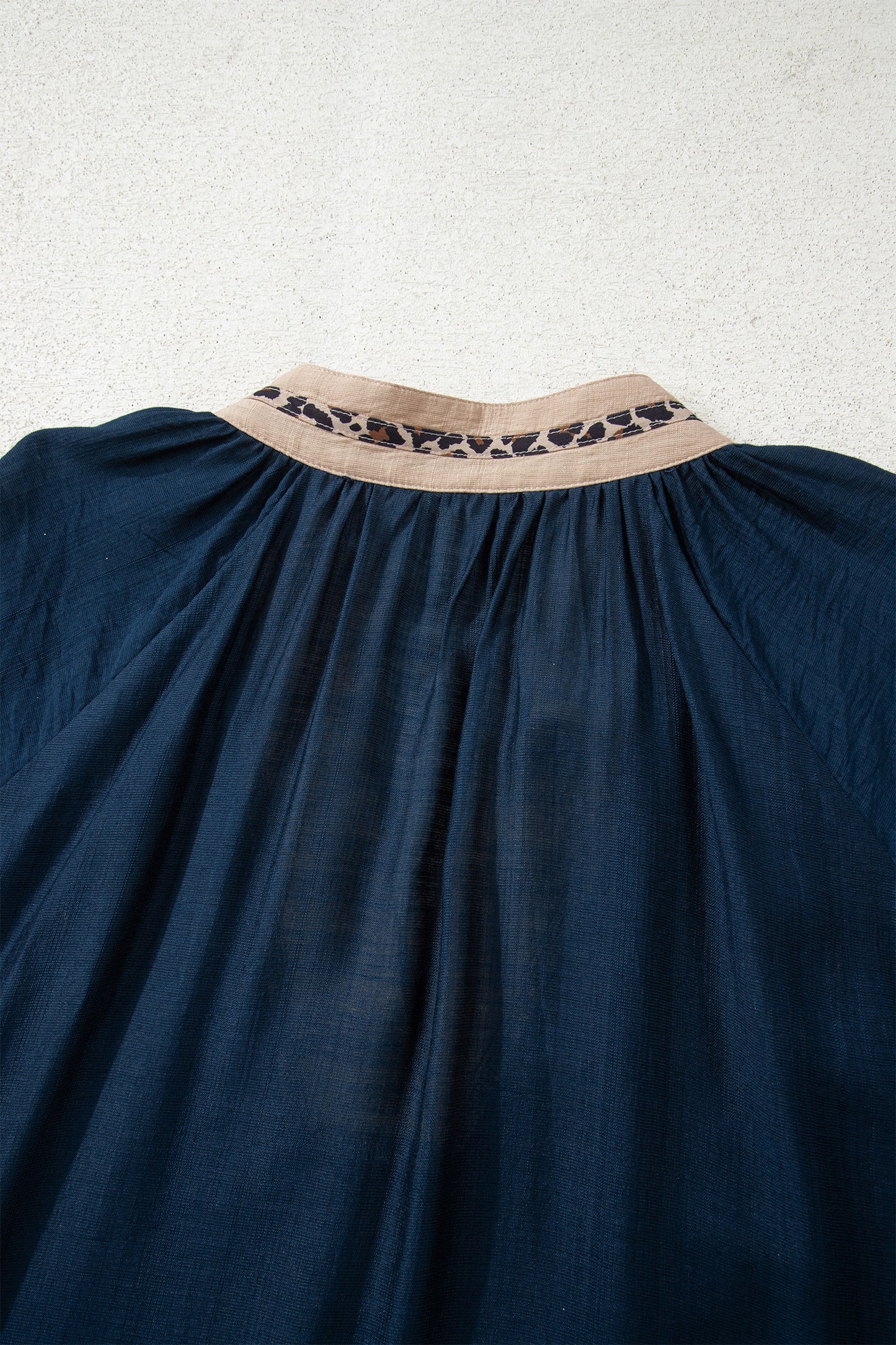 Contrast Leopard Patchwork Collar Plus Size Long Flounce Sleeve Blouse