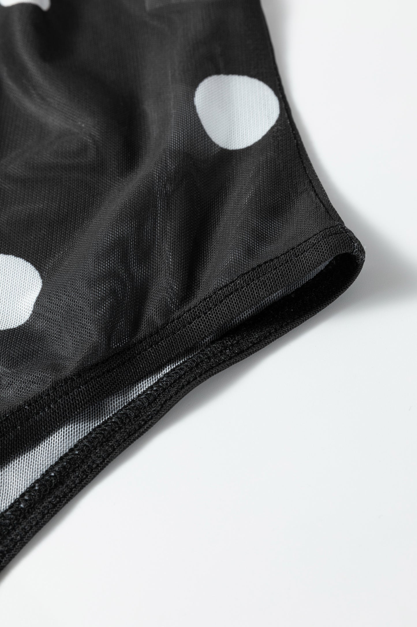 Vintage Polka Dot Mesh Long Sleeve Bodysuit - Black