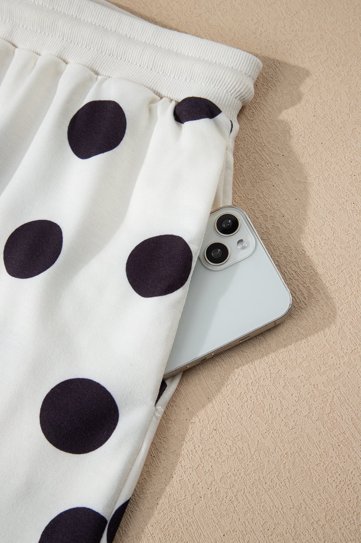 Polka Dot Print Drop Shoulder Pullover & Drawstring Shorts Set