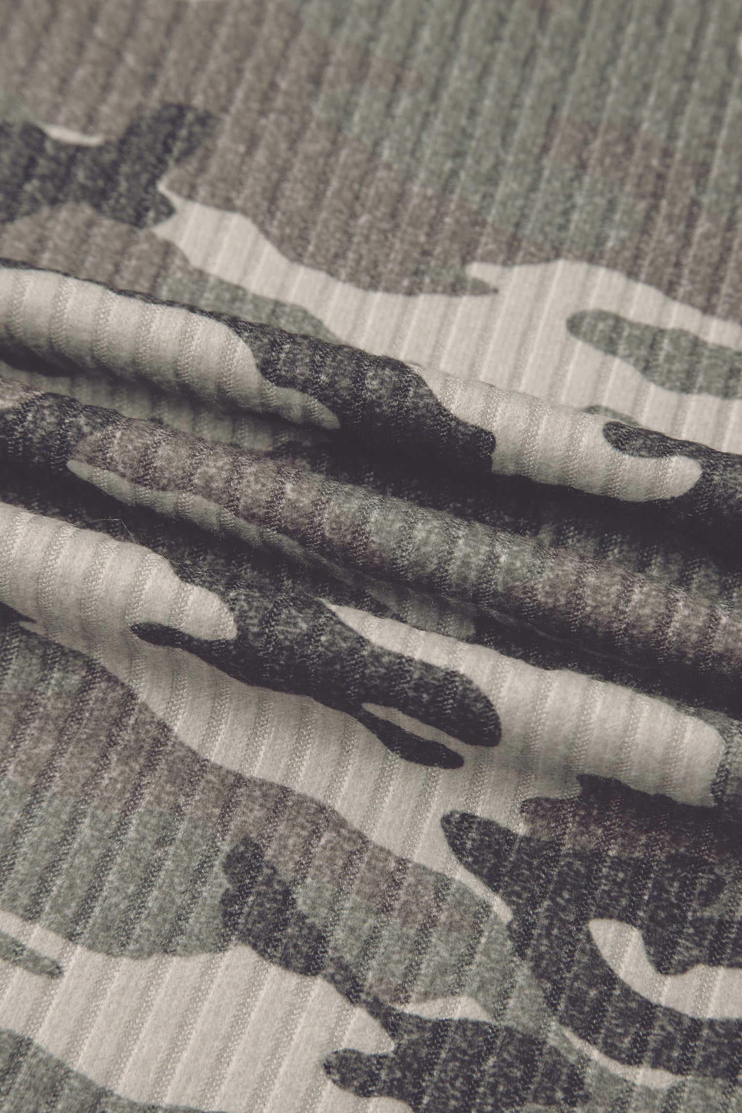 Green Camouflage Print Ribbed Knit Round Neck Tank Top