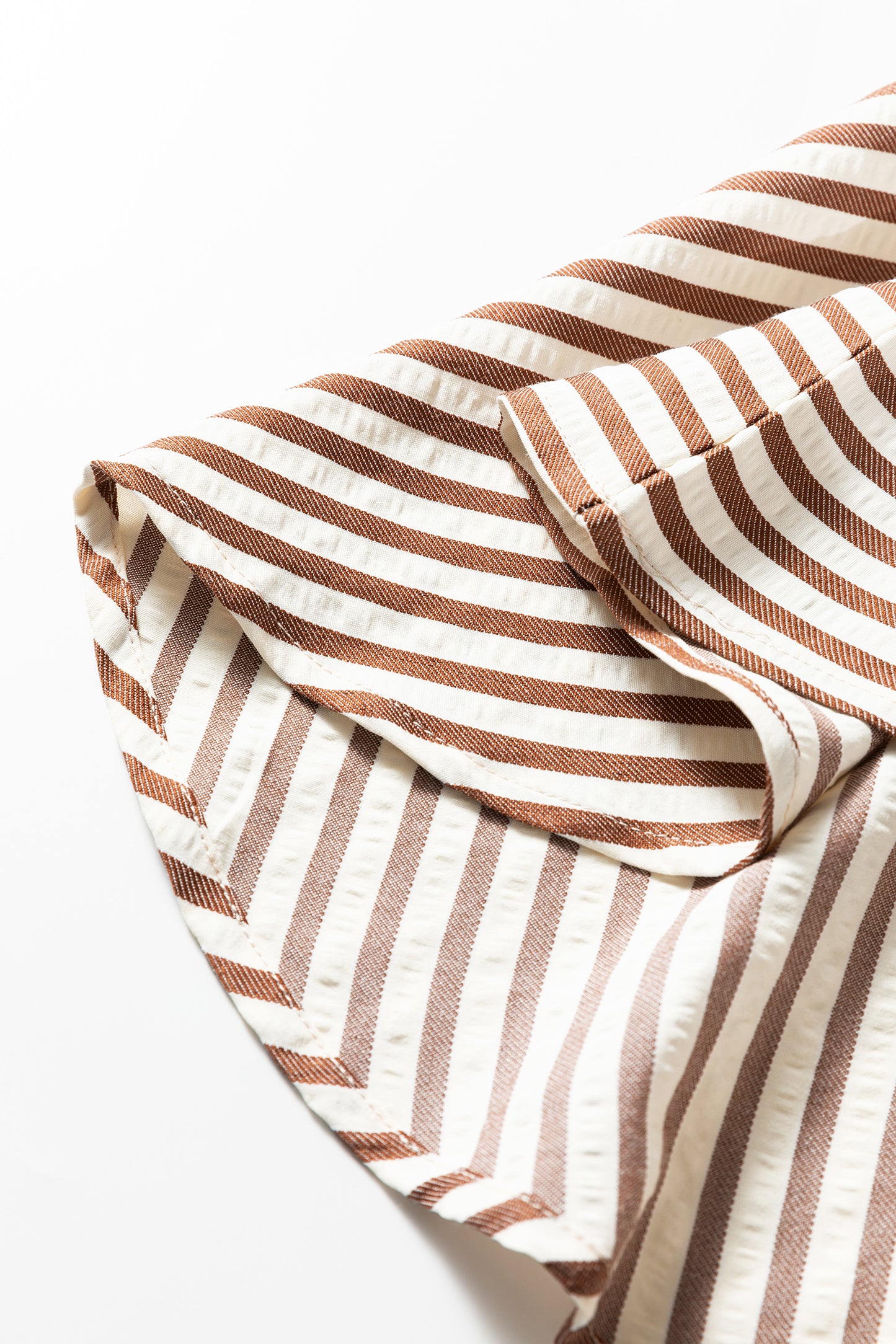 Stripe Shirt Collar Embroidered Trim Ruffle Hem Mini Dress