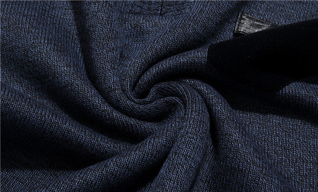 Men's Knitted Wool Fleece Thick Casual Pullover Patchwork Warm Pocket Standing Collar Sweater