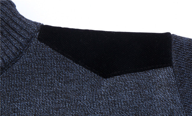 Men's Knitted Wool Fleece Thick Casual Pullover Patchwork Warm Pocket Standing Collar Sweater