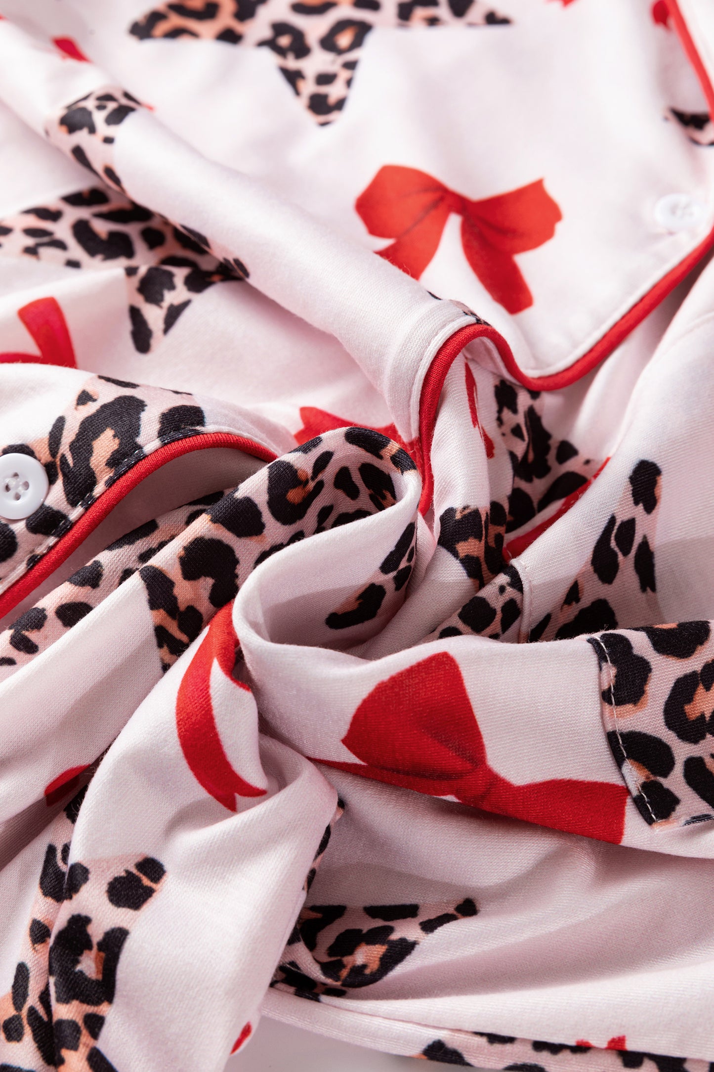 Leopard Star Ribbon Bow Print Short Pajama Set