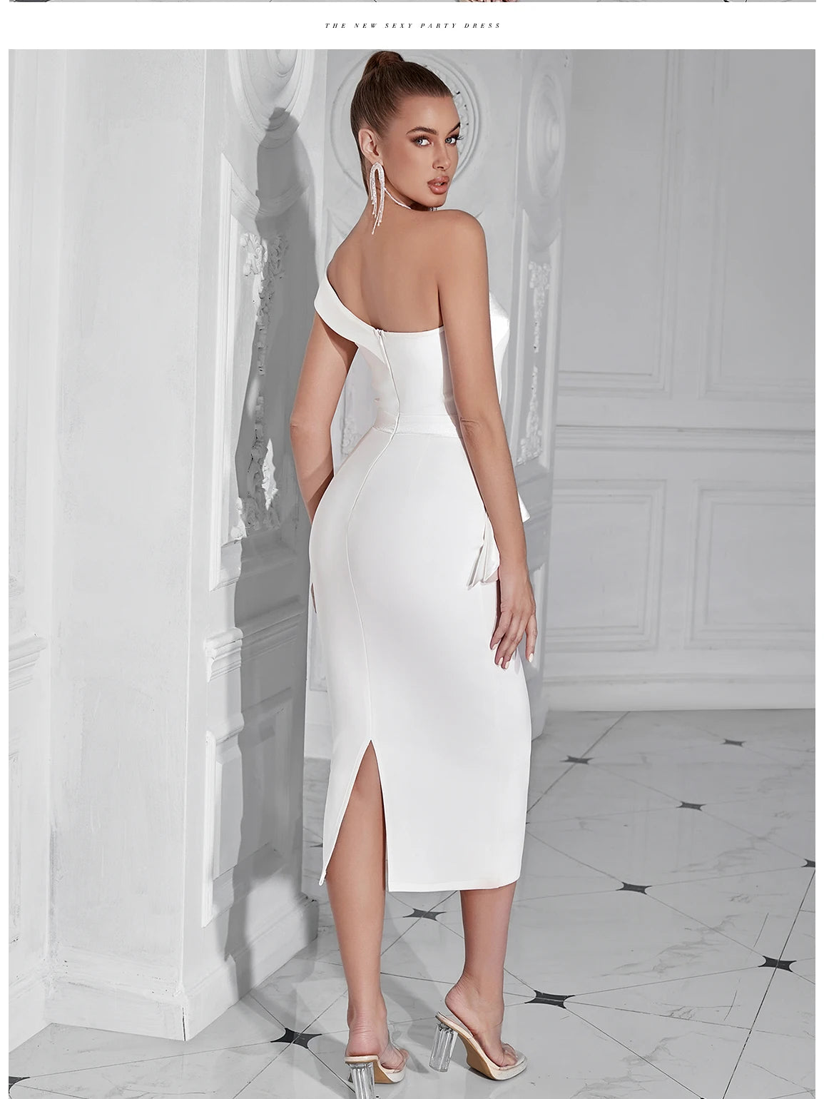Women's Summer Elegant Outerwear One Shoulder Diamond Bodycon Evening Party Dress