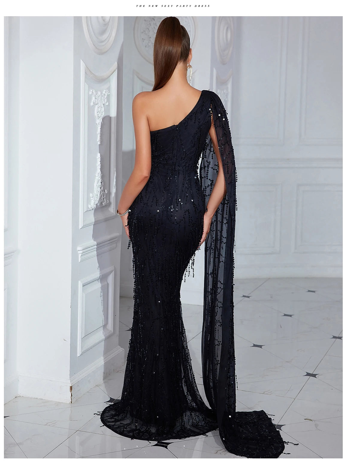 Women's Summer One Shoulder Elegant Strapless Maxi long Sleeve Evening Party Dress