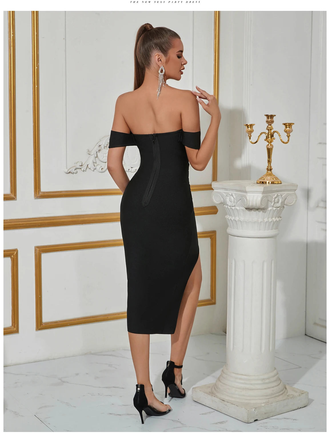 Women's Summer Off Shoulder Fishbone Detail Backless Bandage Bodycon Cocktail Dress