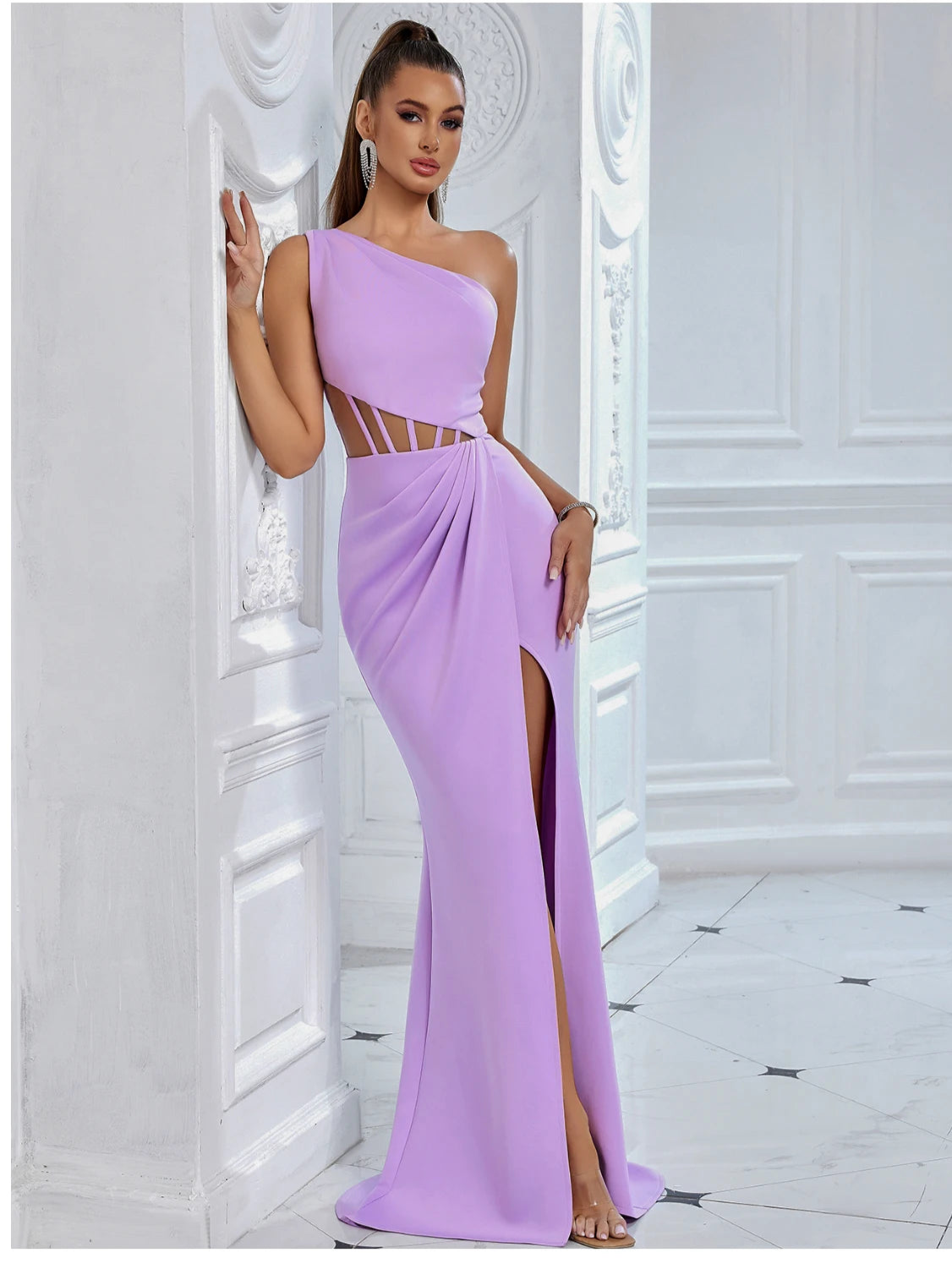Women's One Shoulder Mesh Summer Sleeveless Draped Dress
