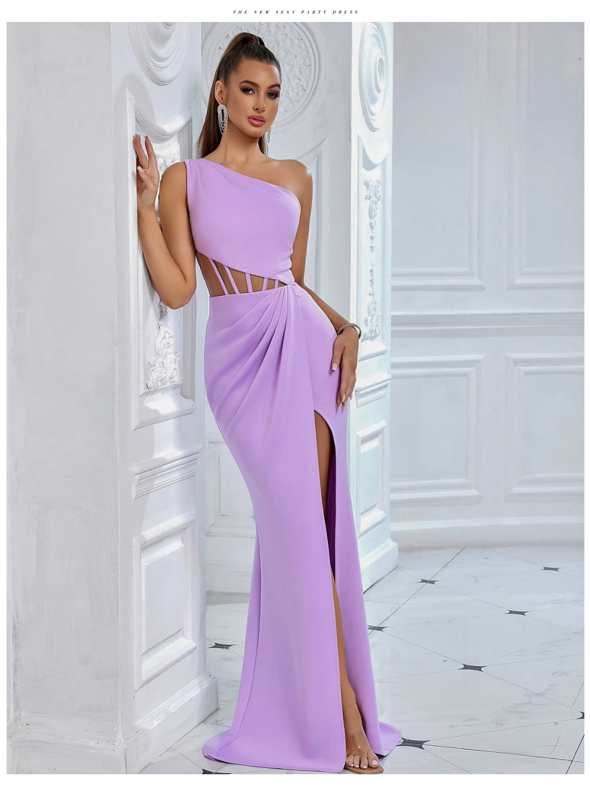 Women's One Shoulder Mesh Summer Sleeveless Draped Dress