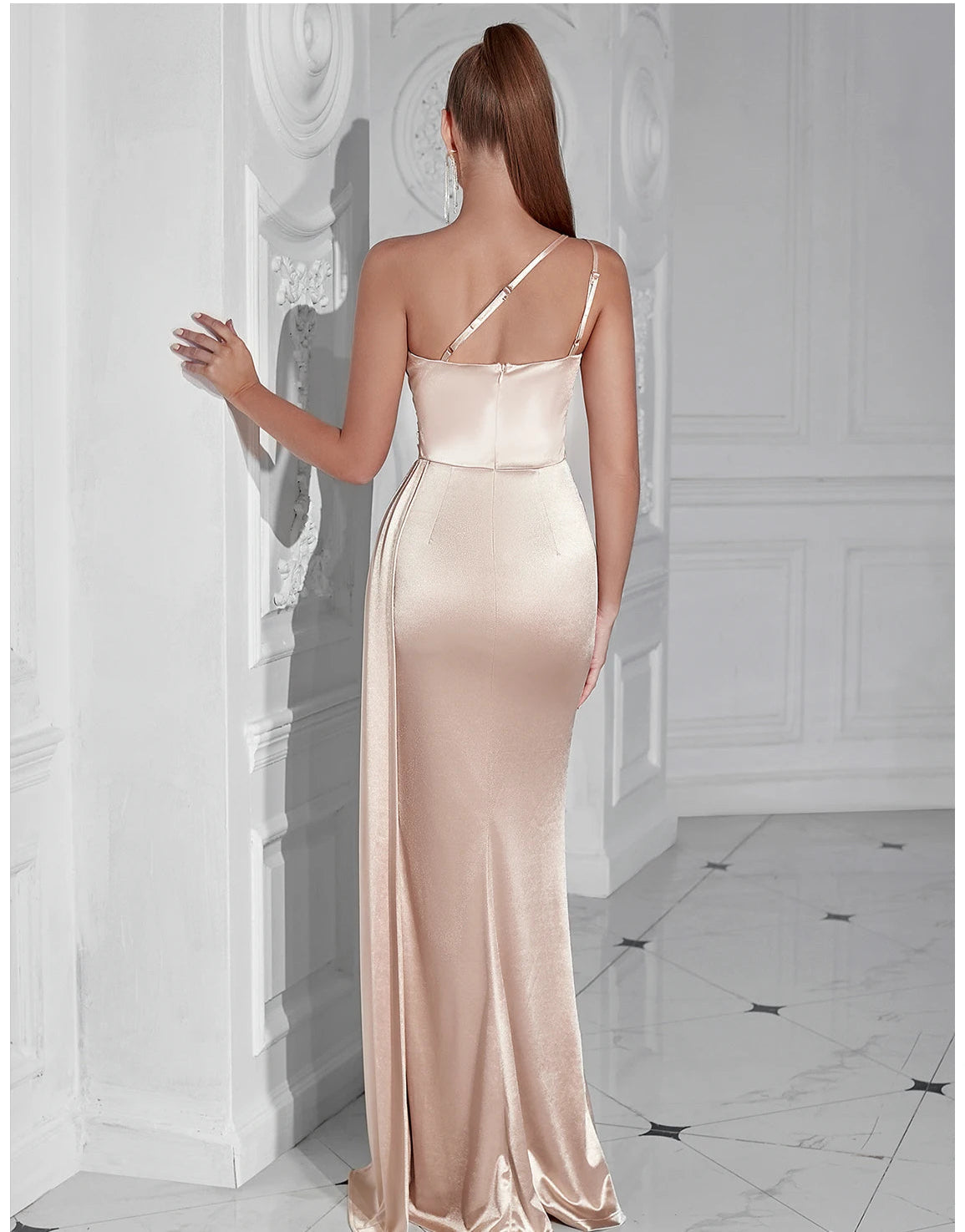 Women's Summer One Shoulder Evening Party High slit Maxi Bodycon Dress