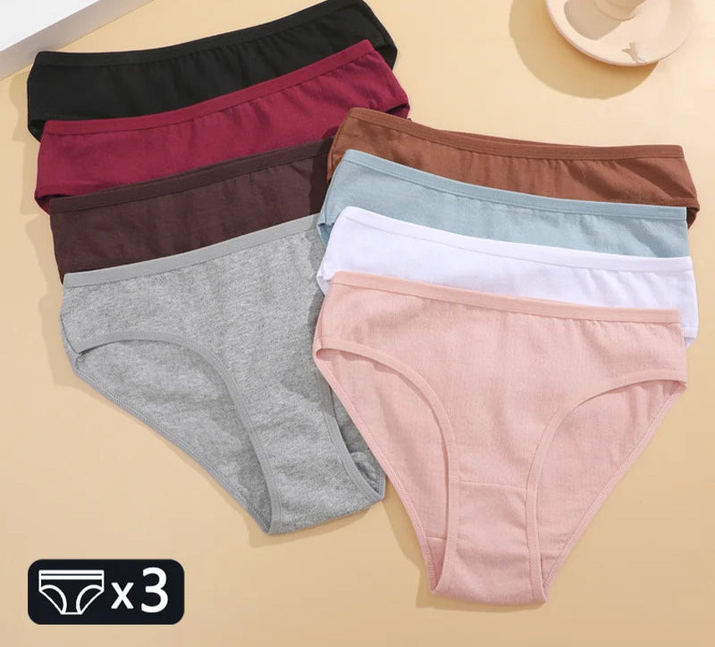 3-Pack Cotton Low-Waist Briefs for Women - Comfortable Breathable Underwear