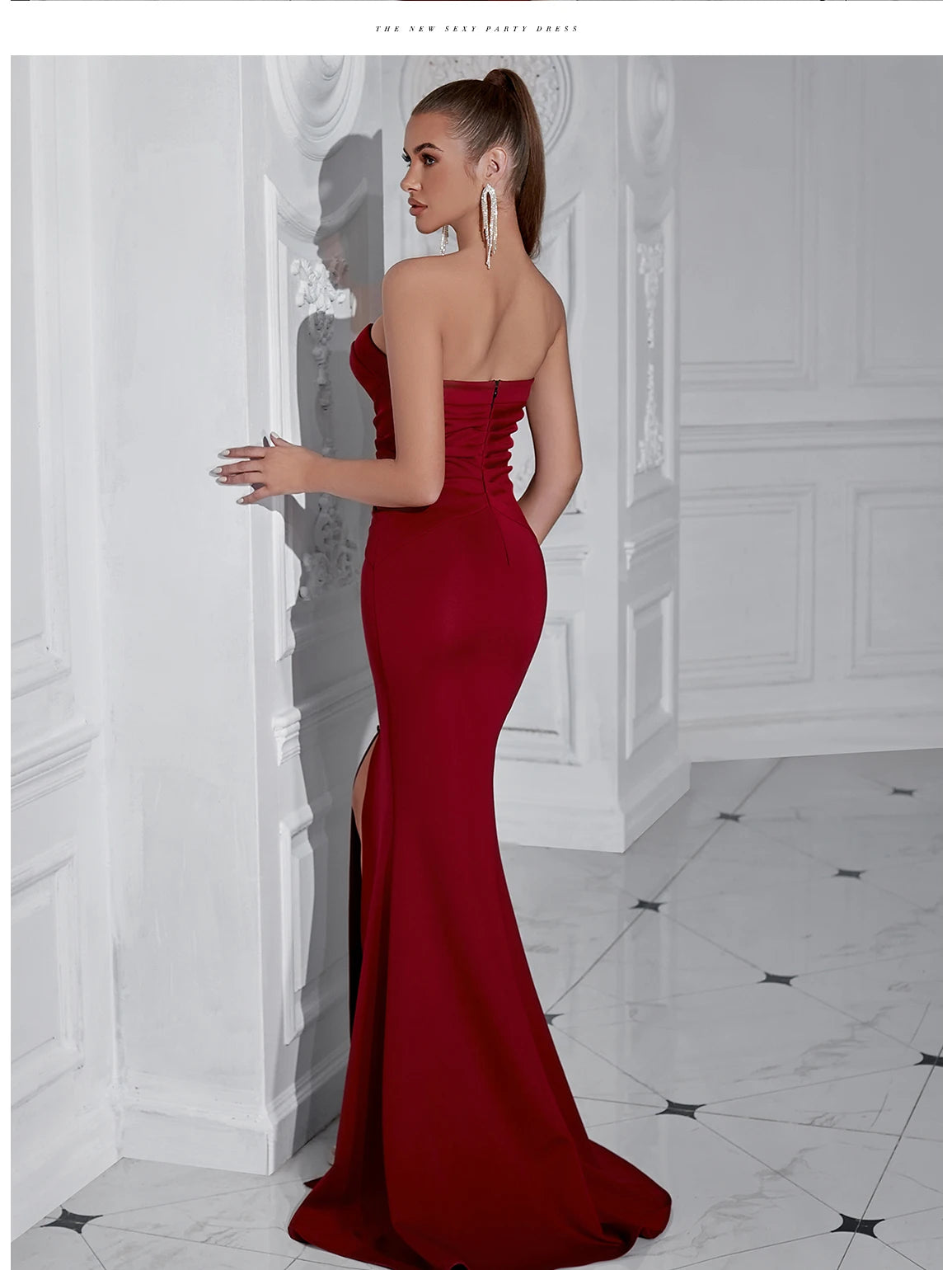 Elegant Button Detail Strapless Maxi Dress - Long Bodycon Evening Gown