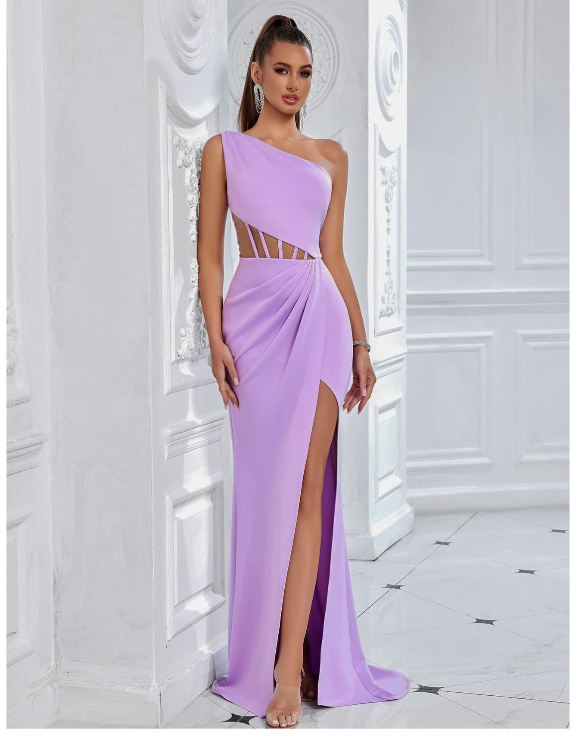 Women's One Shoulder Mesh Summer Sleeveless Draped Dress