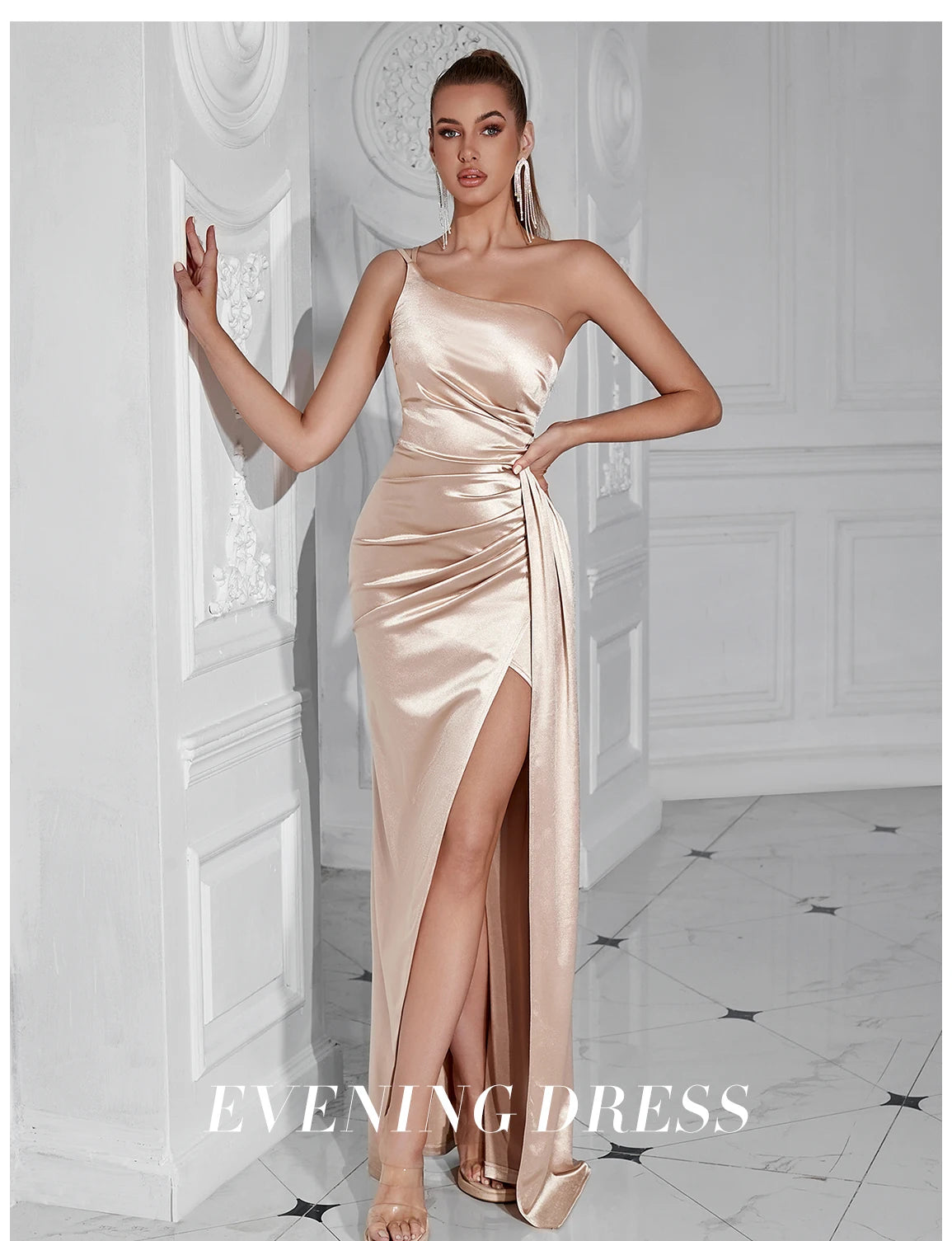 Women's Summer One Shoulder Evening Party High slit Maxi Bodycon Dress
