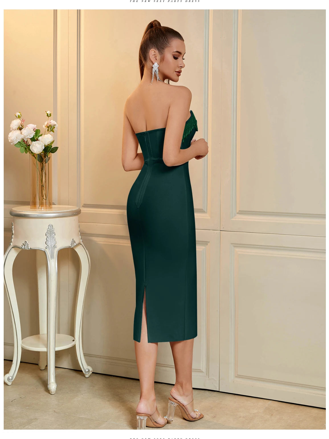 Women's Strapless Tassel Summer Sleeveless Elegant Club Evening Party Dress