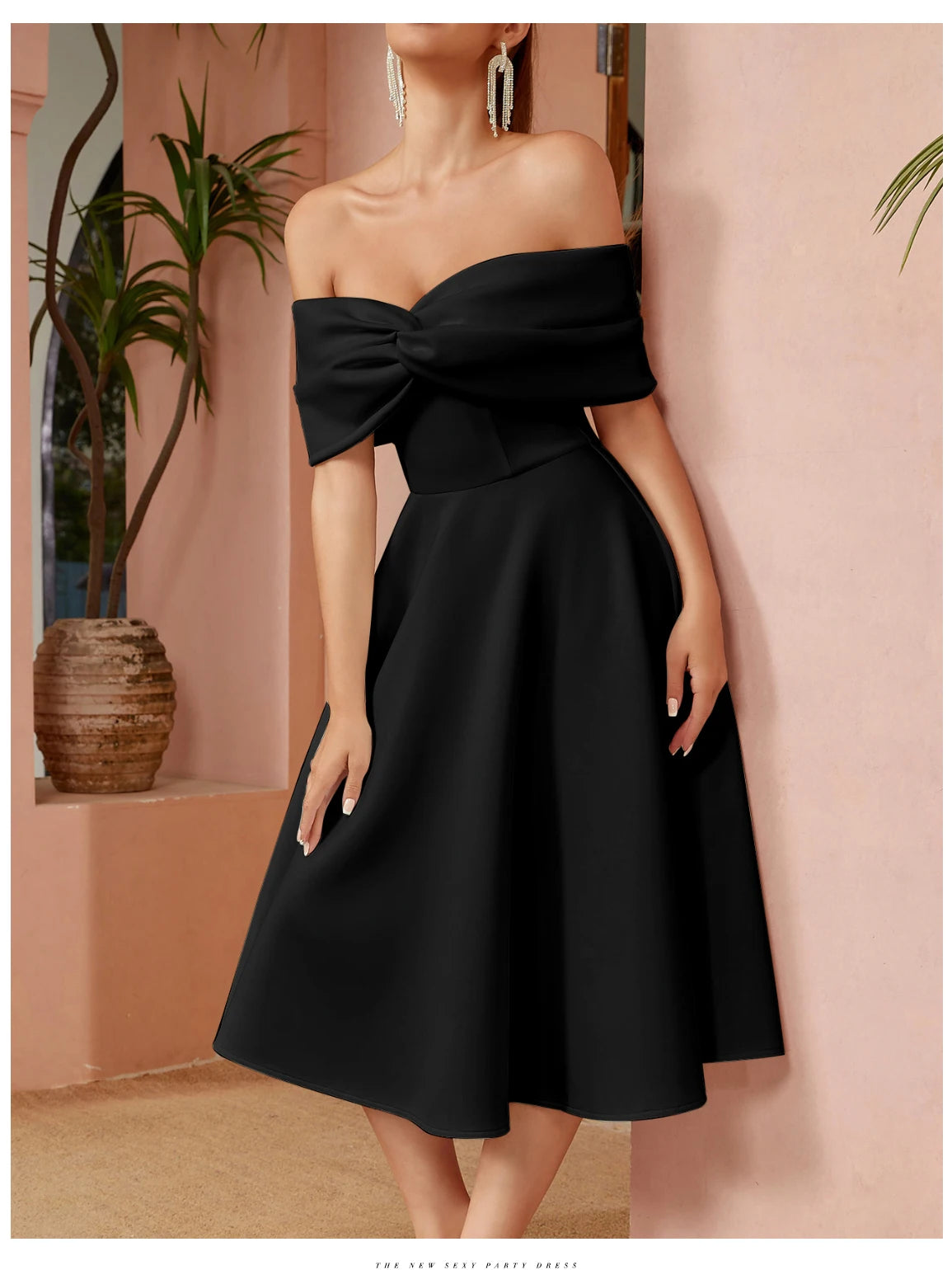 Off Shoulder Bow Elegant Evening Gown Dress