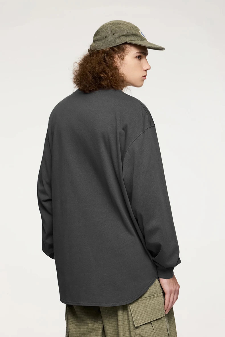 Unisex Heavyweight Mock Neck Cotton Oversized Long-sleeved T-shirt