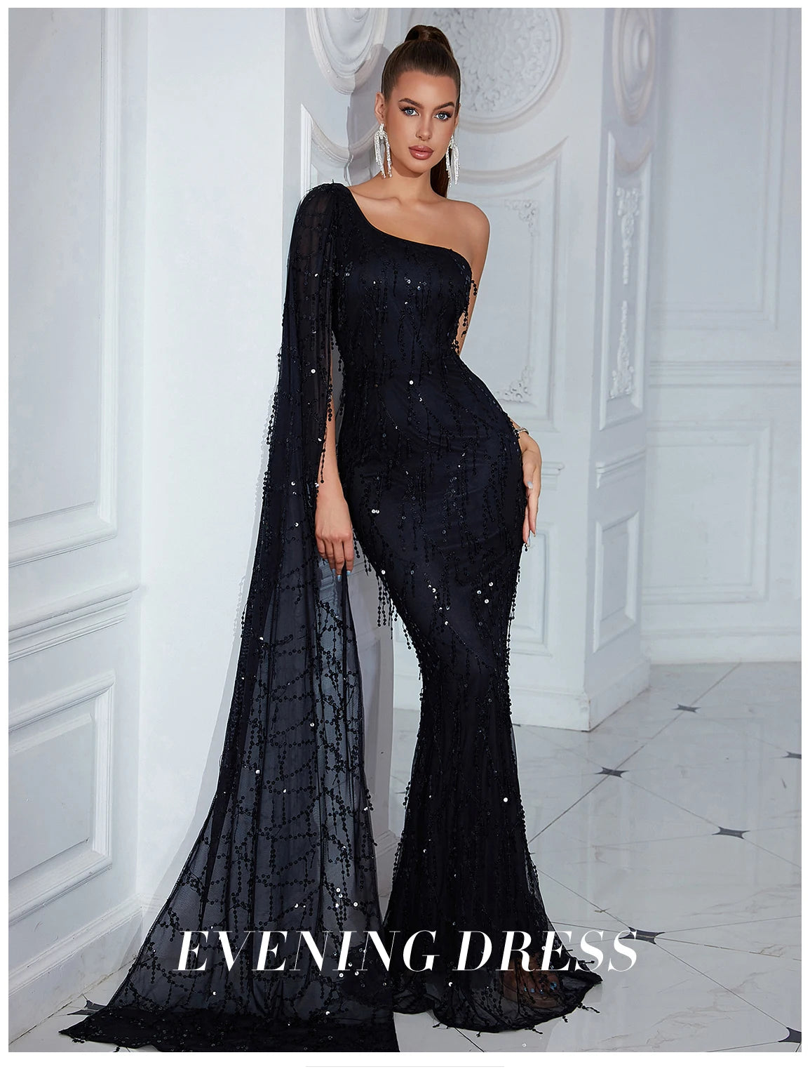 Women's Summer One Shoulder Elegant Strapless Maxi long Sleeve Evening Party Dress