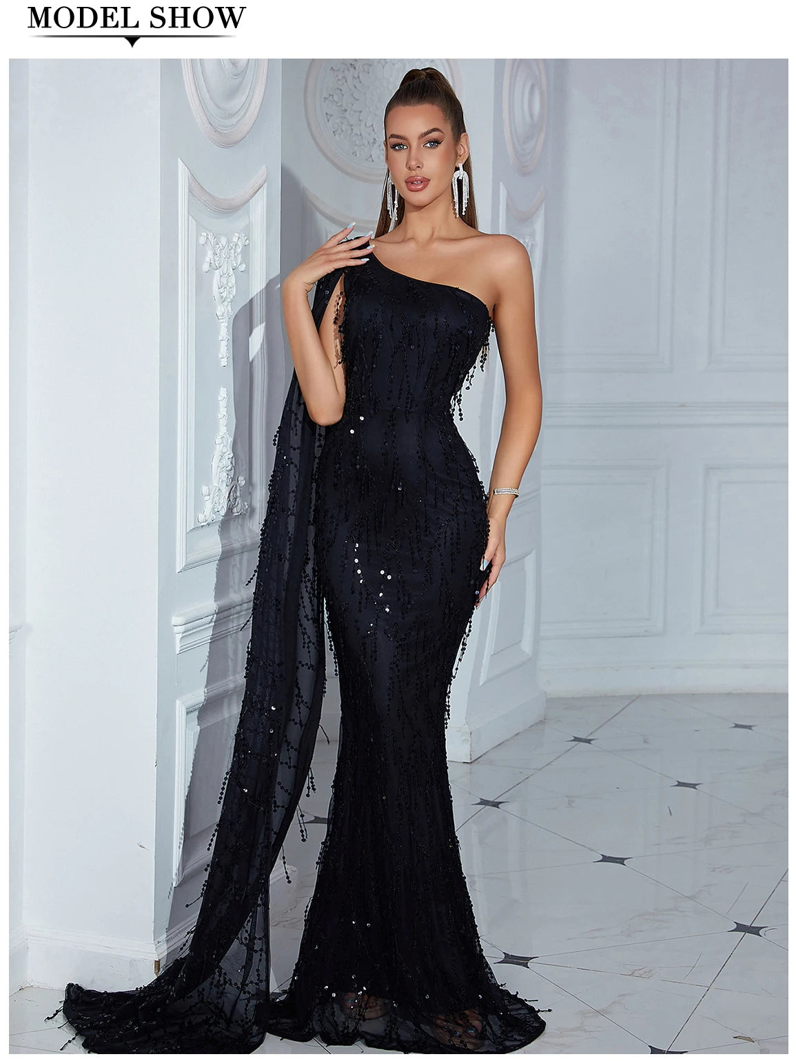 Women's Summer One Shoulder Elegant Strapless Maxi long Sleeve Evening Party Dress