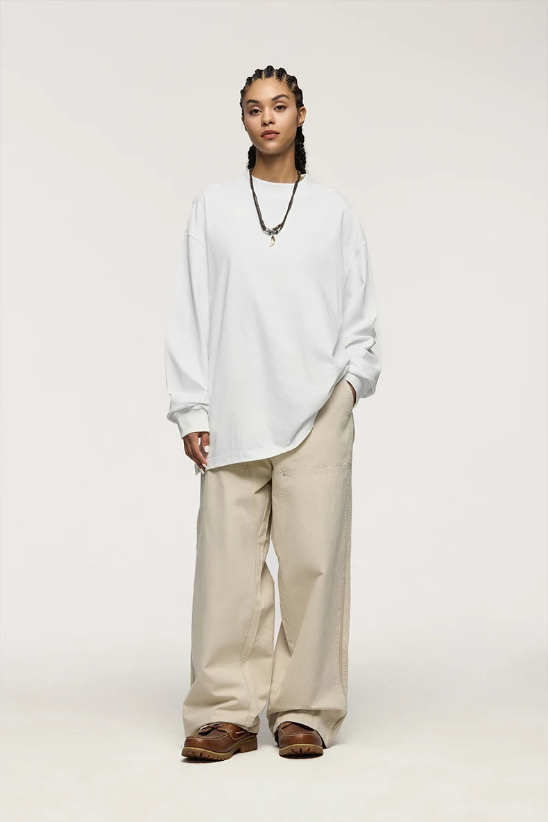 Unisex Heavyweight Mock Neck Cotton Oversized Long-sleeved T-shirt