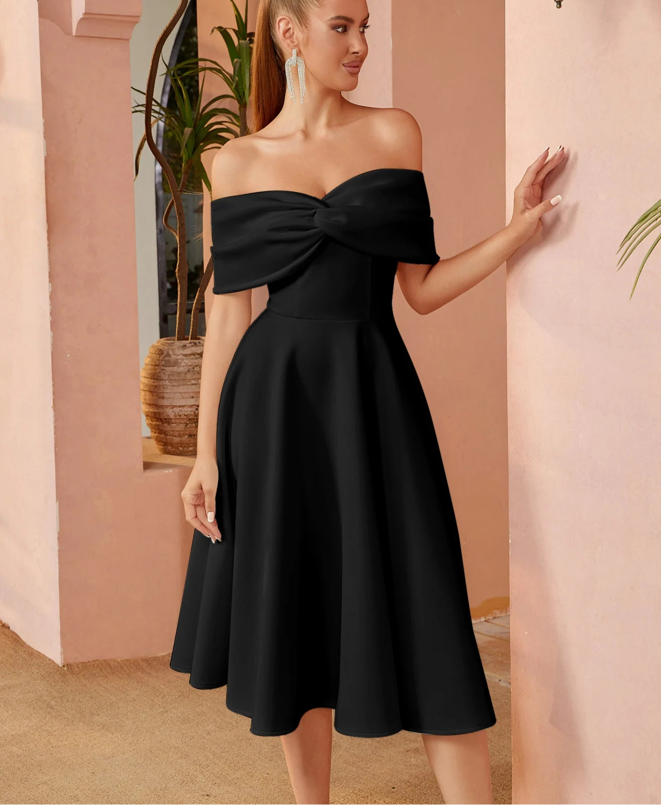 Off Shoulder Bow Elegant Evening Gown Dress