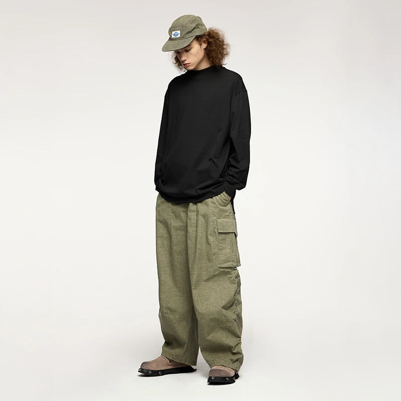 Unisex Heavyweight Mock Neck Cotton Oversized Long-sleeved T-shirt