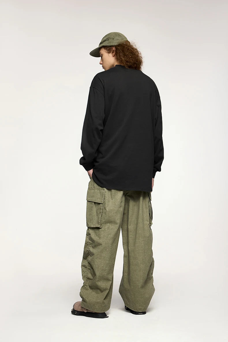 Unisex Heavyweight Mock Neck Cotton Oversized Long-sleeved T-shirt