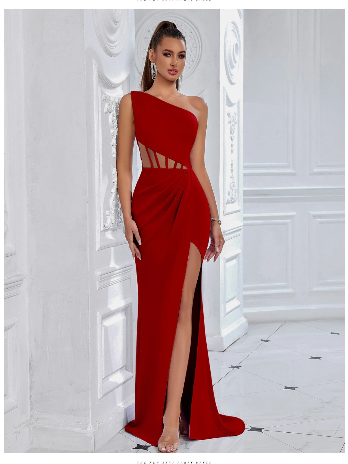 Women's One Shoulder Mesh Summer Sleeveless Draped Dress