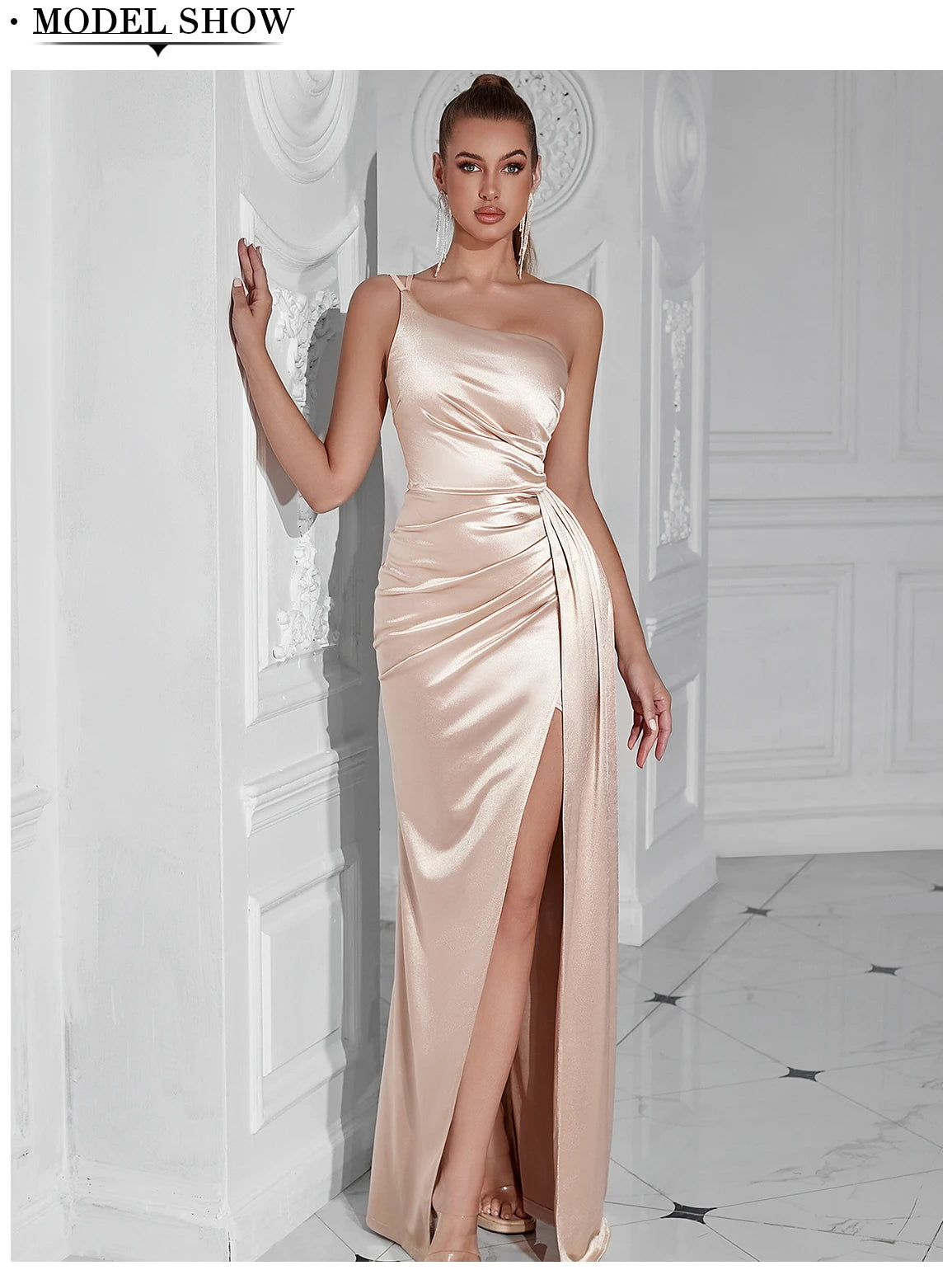 Women's Summer One Shoulder Evening Party High slit Maxi Bodycon Dress