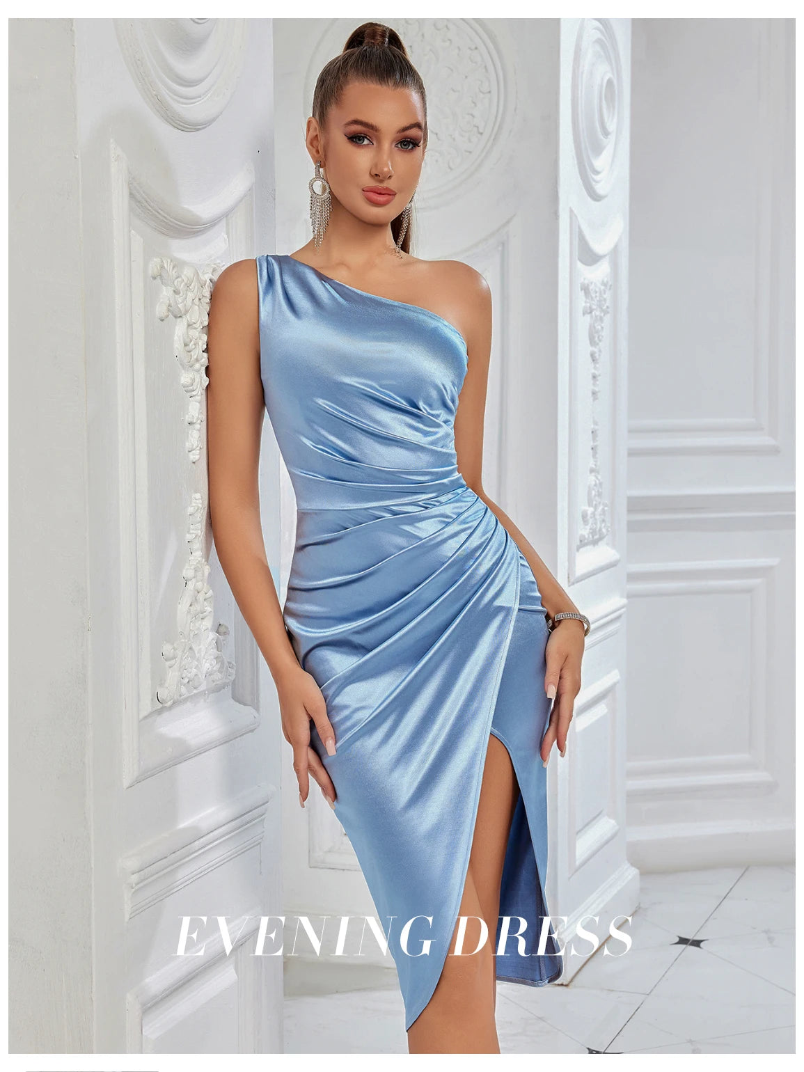 Women's Summer One Shoulder Drape Elegant High slit Bodycon Dress