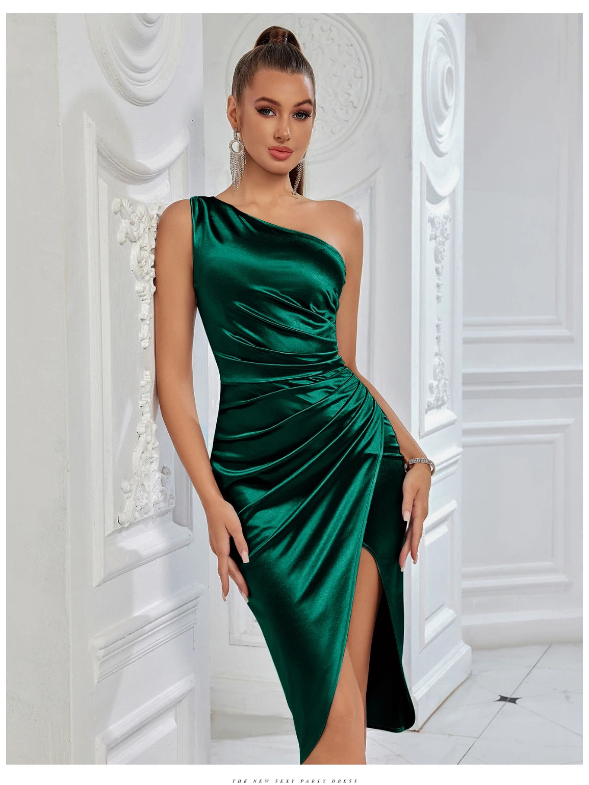 Women's Summer One Shoulder Drape Elegant High slit Bodycon Dress