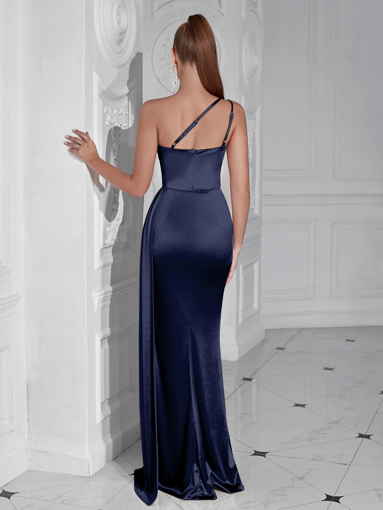 Women's Summer One Shoulder Evening Party High slit Maxi Bodycon Dress