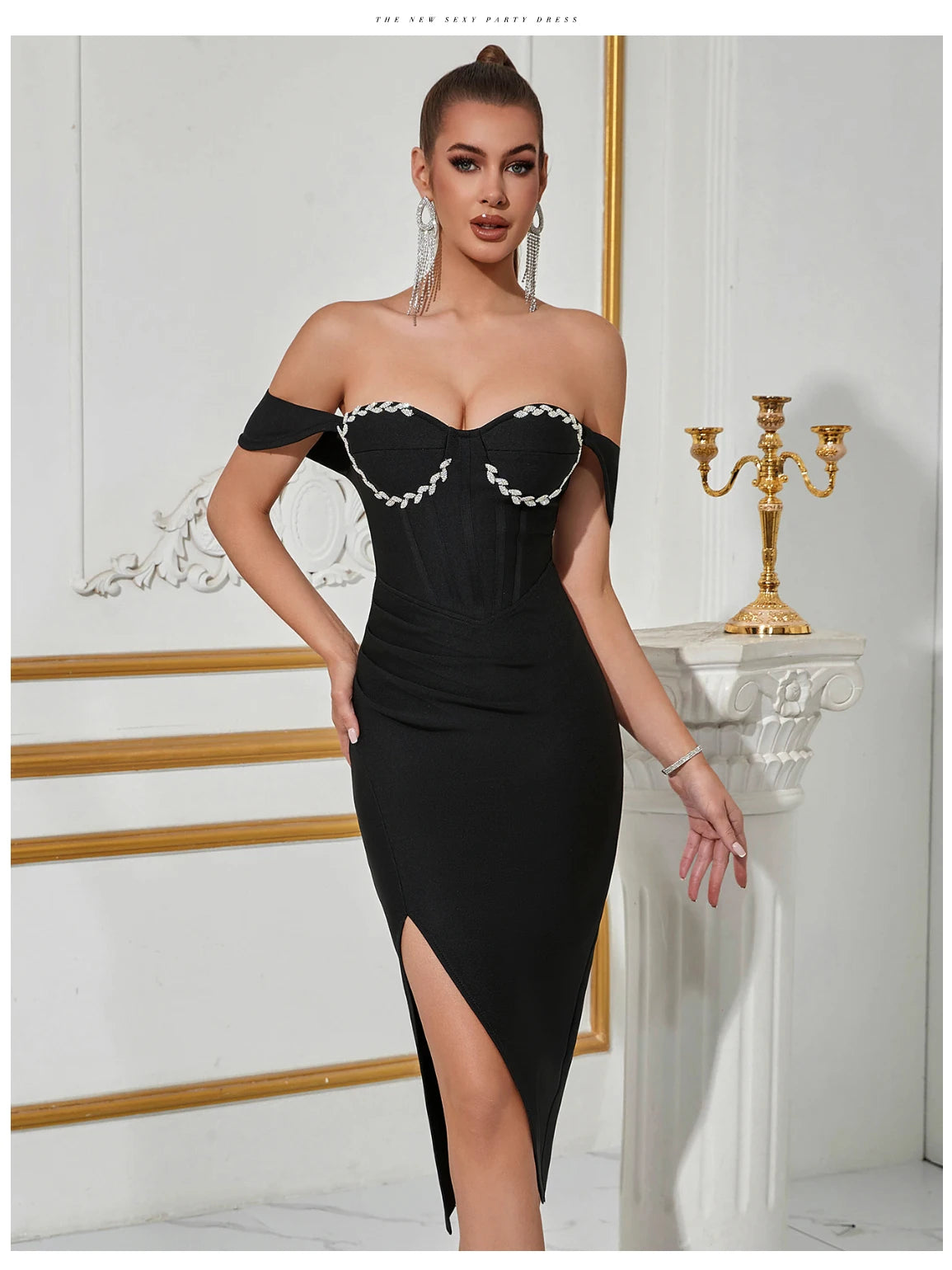 Women's Summer Off Shoulder Fishbone Detail Backless Bandage Bodycon Cocktail Dress