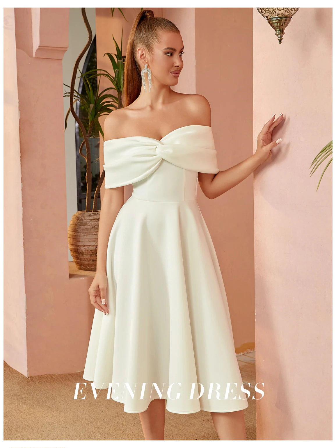 Off Shoulder Bow Elegant Evening Gown Dress