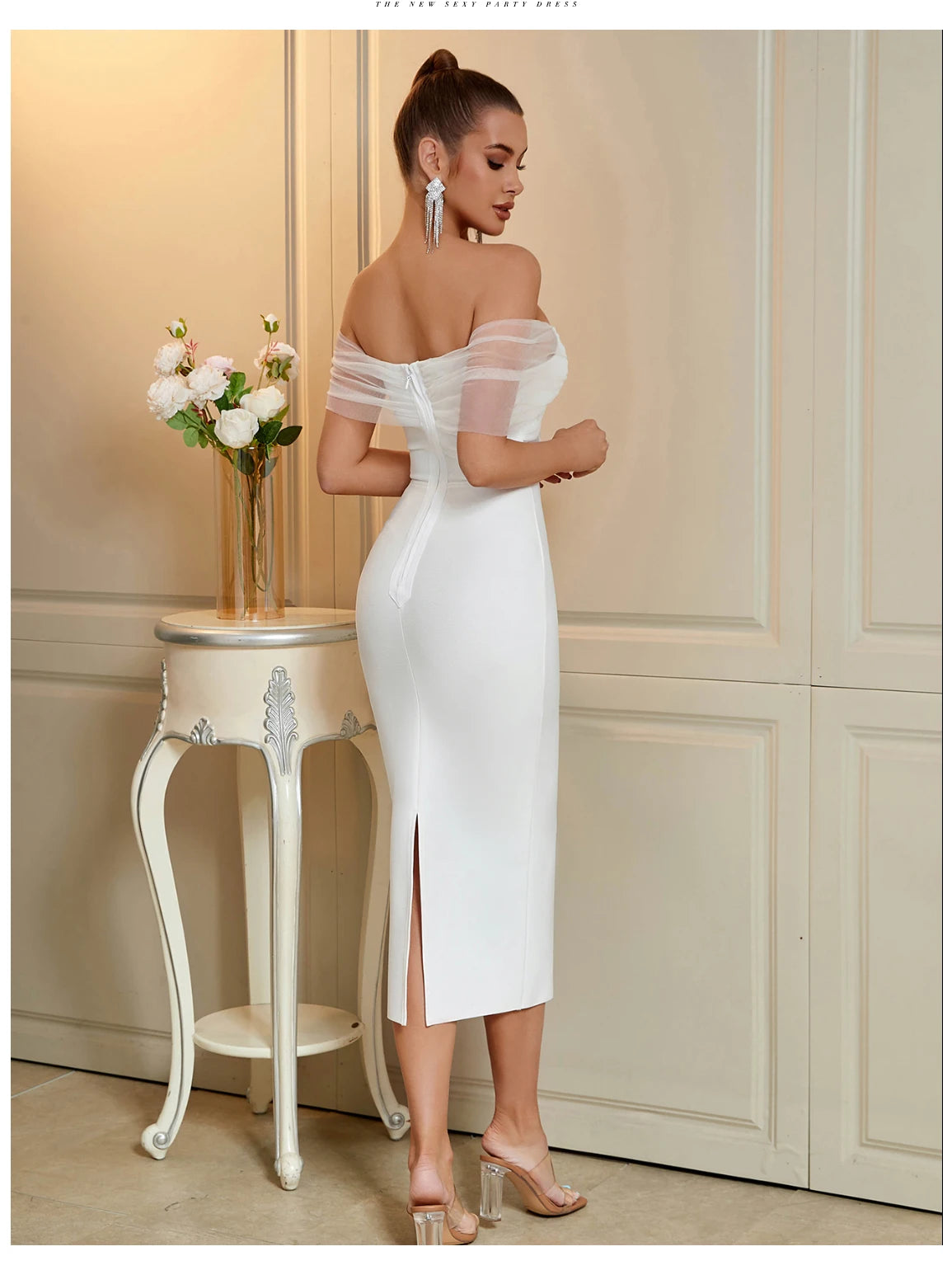 Women's Summer Mesh Hollow Out Bandage Off Shoulder Evening Elegant Dress