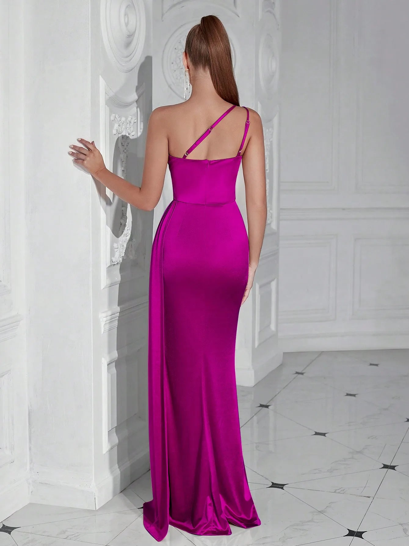 Women's Summer One Shoulder Evening Party High slit Maxi Bodycon Dress