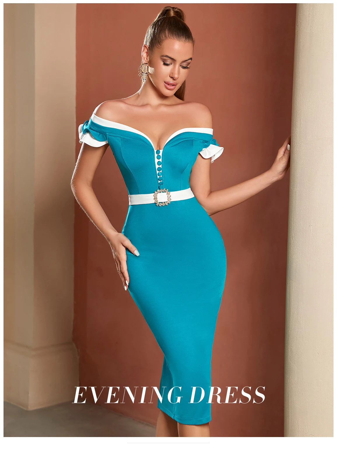Women's Summer Off Shoulder Short Sleeve Ruffles V Neck Button Ruffles Patchwork Dress