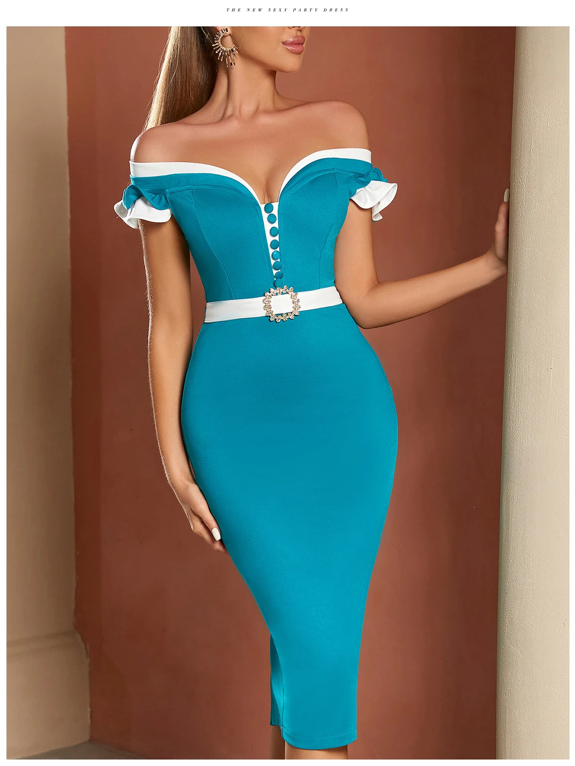 Women's Summer Off Shoulder Short Sleeve Ruffles V Neck Button Ruffles Patchwork Dress