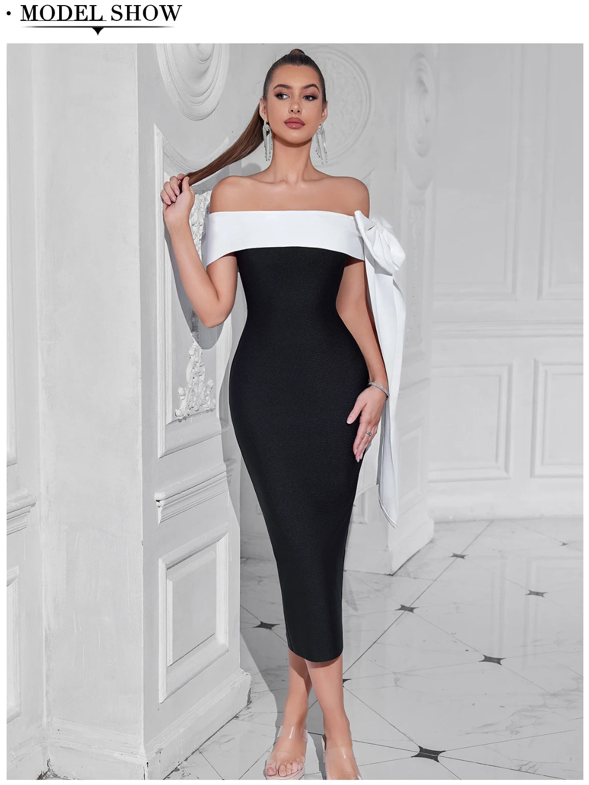Women's Bow Bandage Summer Off Shoulder Patchwork Party Dress