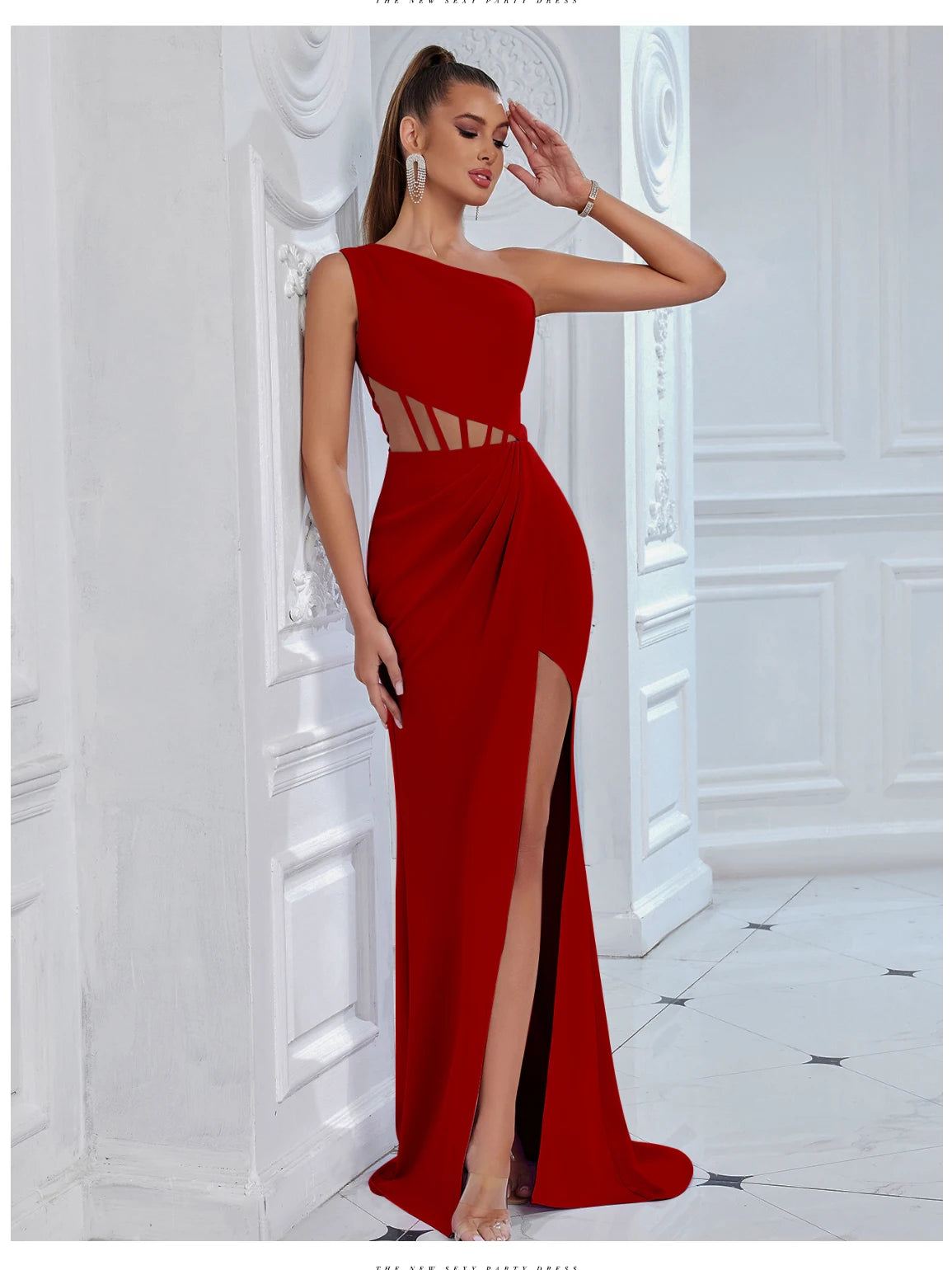 Women's One Shoulder Mesh Summer Sleeveless Draped Dress