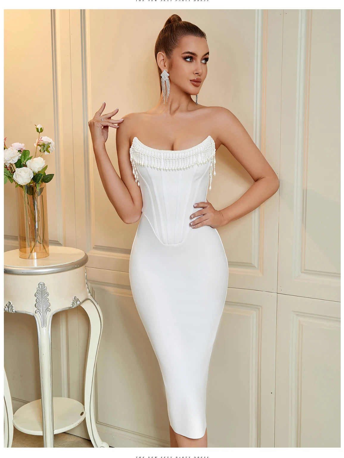 Women's Strapless Tassel Summer Sleeveless Elegant Club Evening Party Dress