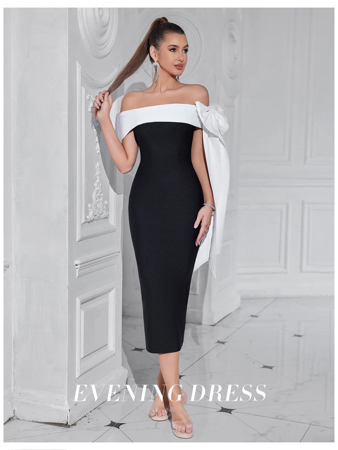 Women's Bow Bandage Summer Off Shoulder Patchwork Party Dress