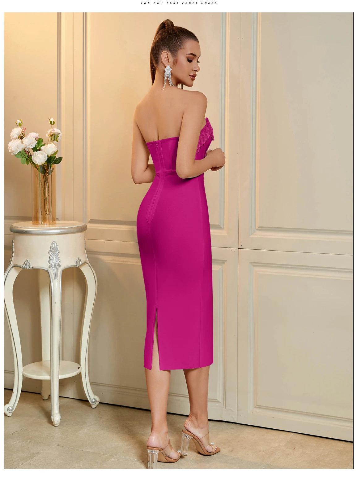 Women's Strapless Tassel Summer Sleeveless Elegant Club Evening Party Dress